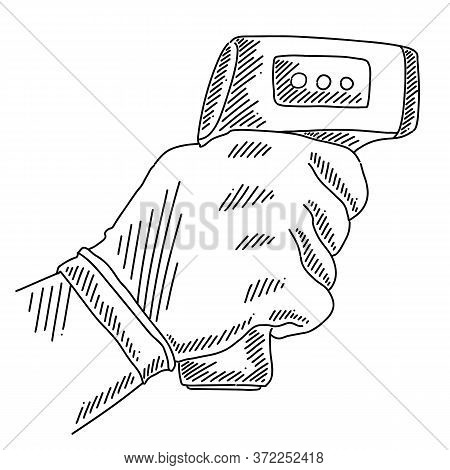 Hand Holding Body Temperature Measurement Equipment Over Clear Background