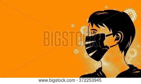 Person Wearing Virus Mask Looking Ahead Over Orange Background