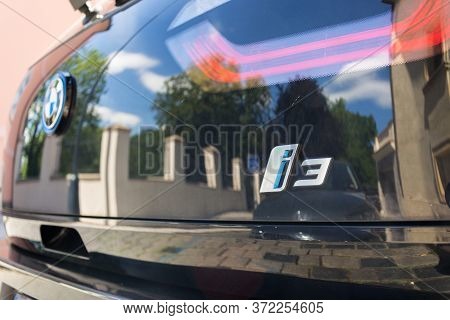 Prague, Czech Republic - June 2 2020: Logo On The Bmw I3 Car Standing On Street On June 2, 2020 In P