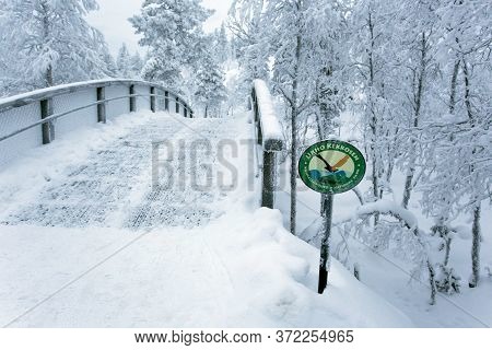Saariselka, Finland - December 31, 2017: Photo In The White Wood Of Saariselka During Winter