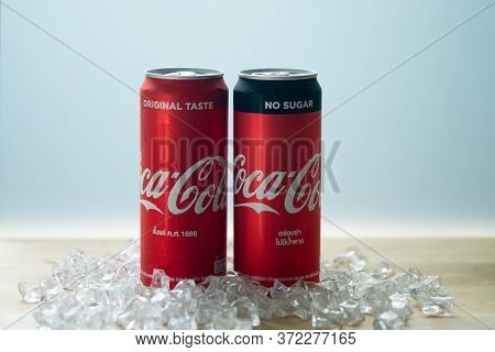 Samut Prakan, Thailand - June 19, 2020 : Coca-cola Zero Can (no Sugar) And Coca-cola Classic. Produc