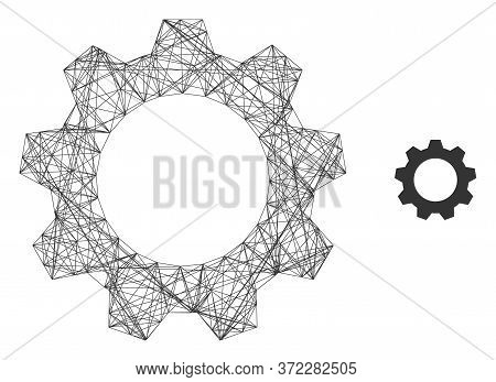 Web Net Gearwheel Vector Icon. Flat 2d Carcass Created From Gearwheel Pictogram. Abstract Frame Mesh