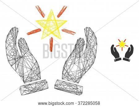 Web Network Shine Star Care Hands Vector Icon. Flat 2d Model Created From Shine Star Care Hands Pict