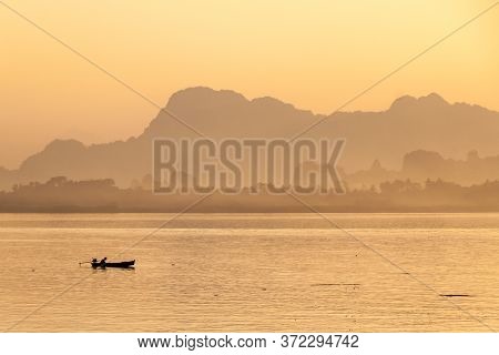 Sunset At Thanlwin River In Hpa An, Myanmar