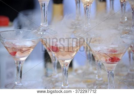 Pyramid From Glasses Of Champagne On Wedding Party