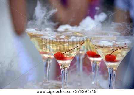 Pyramid From Glasses Of Champagne On Wedding Party