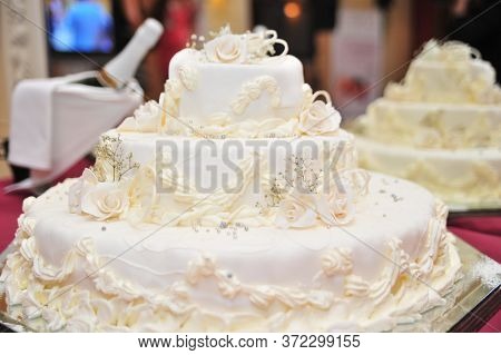 Wedding Cake On Light Background Close Up