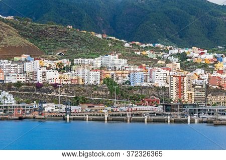 Santa Cruz De La Palma, Spain - November 12, 2019: Panorama Of Santa Cruz Harbor With The Avenue Ave