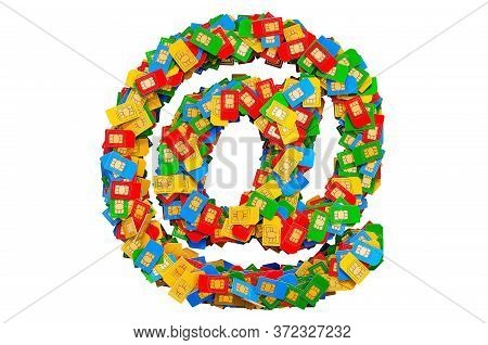 E-mail, At Sign From Colored Sim Cards, 3d Rendering Isolated On White Background