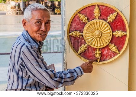Yangon, Myanmar - December 15, 2016: Local Man At Botataung Paya Pagoda In Yangon, Maynmar