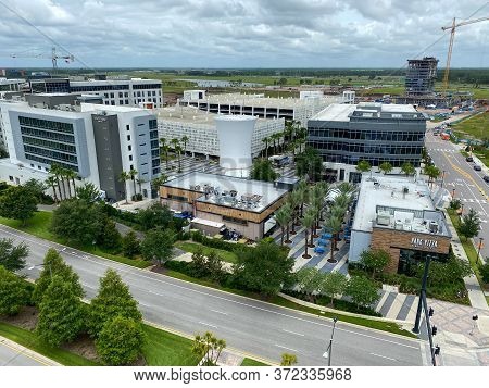 Orlando, Fl/usa-6/3/20:  An Aerial Photo Of Lake Nona's Town Center With A Marriott Courtyard Hotel 
