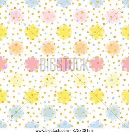 Vector Abstract Geometric Flower Pattern, Dotted Design, Nursery, Kids Decor On White Background. Cu