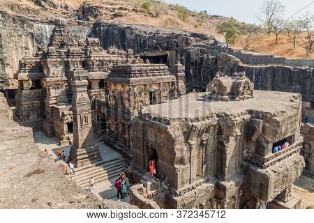 Ellora, India - February 7, 2017: Kailasa Temple In Ellora, Maharasthra State, India