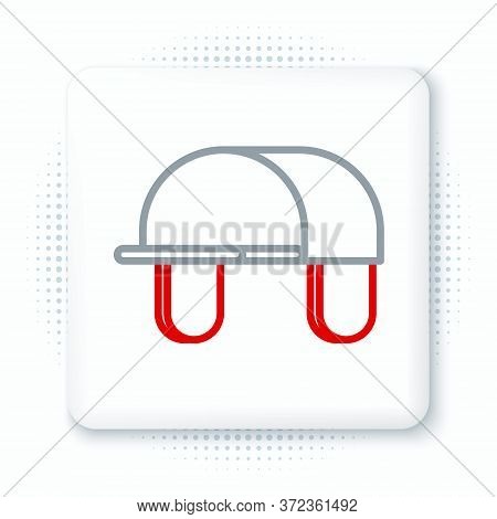 Line Hunter Hat Icon Isolated On White Background. Plaid Winter Hat. Colorful Outline Concept. Vecto