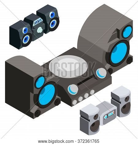 Stereo System Icons Set. Isometric Set Of Stereo System Vector Icons For Web Design Isolated On Whit