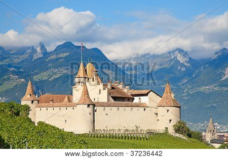Slavný zámek Chateau hnízdo v kantonu Vaud, Švýcarsko