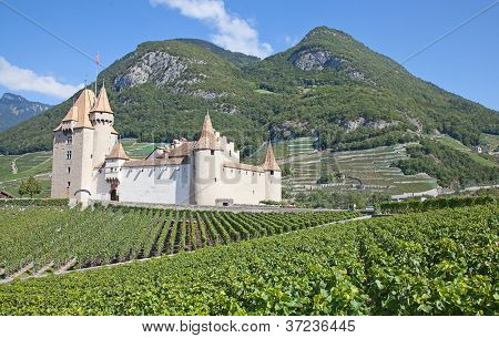 Slavný zámek Chateau hnízdo v kantonu Vaud, Švýcarsko
