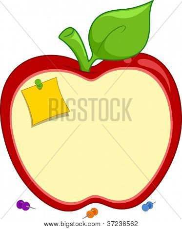 Ilustrace tvaru Apple Corkboard s Post-it poznámky připíchnutý k němu