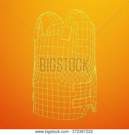 Police Flak Jacket Or Bulletproof Vest. Bullet Proof Concept. Wireframe Low Poly Mesh Vector Illustr