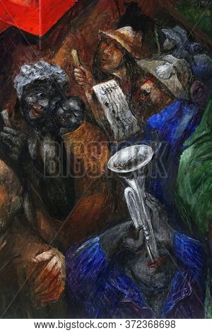 BAD URACH, GERMANY - OCTOBER 21, 2014: New Jerusalem, detail of high altar by Sieger Koder in St. Joseph's Church in Bad Urach, Germany