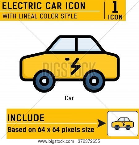 Electric Car Icon Isolated On White Background. Car, Vehicle Vector Icon. Vector Icon With Lineal Co