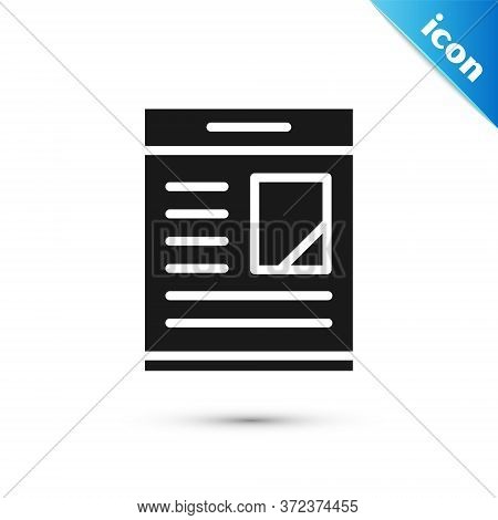 Grey Newspaper Advertisement Displaying Obituaries Icon Isolated On White Background. Vector