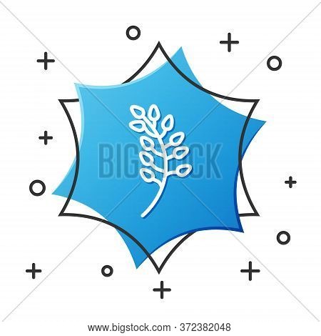 White Line Willow Leaf Icon Isolated On White Background. Blue Hexagon Button. Vector Illustration