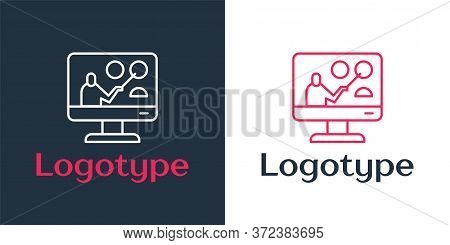 Logotype Line Online Education And Graduation Icon Isolated On White Background. Online Teacher On M