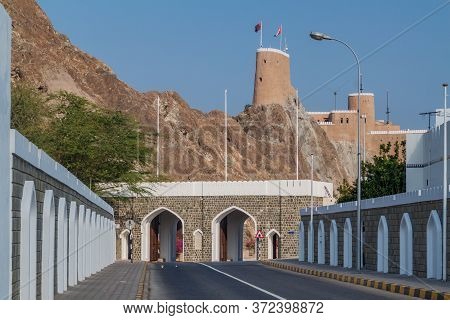 Walls Of Old Muscat With Mathaib Gate And Al Mirani Fort, Oman
