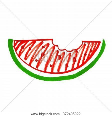 Watermelon Slice, Half, Summer, Taste, Line Markers Bright Red Fire Sun