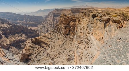 Wadi Ghul Canyon In Hajar Mountains, Oman