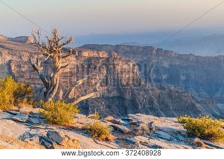 Wadi Ghul Canyon In Hajar Mountains, Oman
