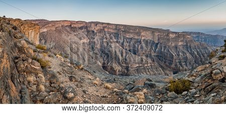 Wadi Ghul Canyon In Hajar Mountains, Oman