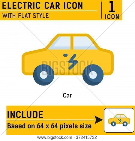 Electric Car Icon Isolated On White Background. Car, Vehicle Vector Icon. With Lineal Color Style. I