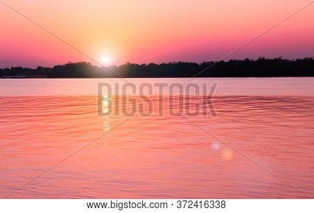 River,evening Atmosphere With The Sunset Of The Chao Phraya River,samut Prakarn,thailand