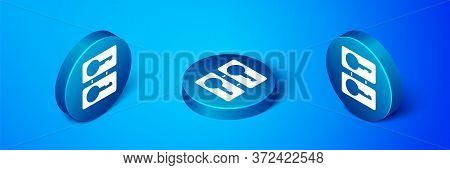 Isometric Metal Mold Plates For Casting Keys Icon Isolated On Blue Background. Set For Mass Producti