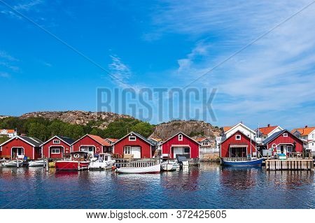 View To The City Hamburgsund In Sweden.