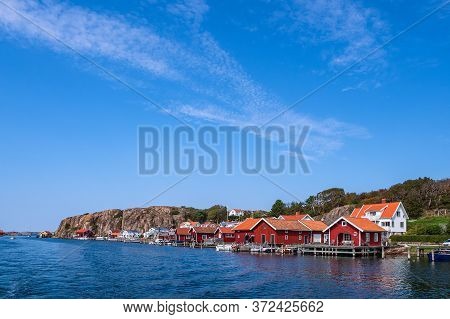 View To The City Hamburgsund In Sweden.
