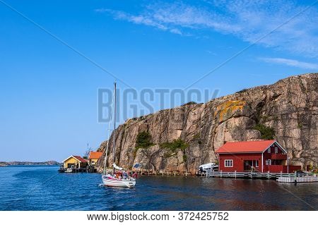View To The City Hamburgsund In Sweden.