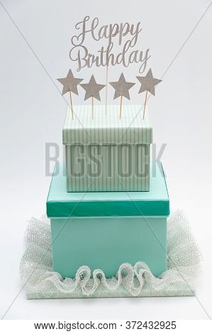 Fake Cake - Diy Gift Box Cake. Birthday Cake Made With Boxes. Decorated With Colored Paper, Pleated 