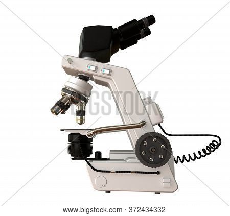 Scientific Microscope And Cpu Block With Fictive Design Isolated On White Color - Realistic Medical 