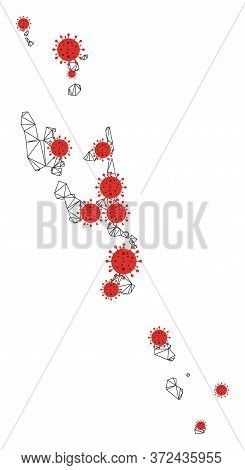 Polygonal Mesh Vanuatu Islands Map With Coronavirus Centers. Abstract Network Connected Lines And Co