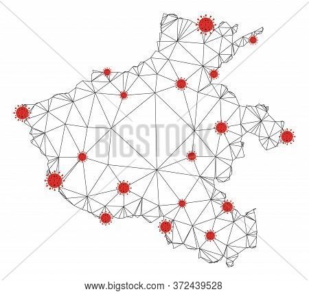 Polygonal Mesh Henan Province Map With Coronavirus Centers. Abstract Network Connected Lines And Cov