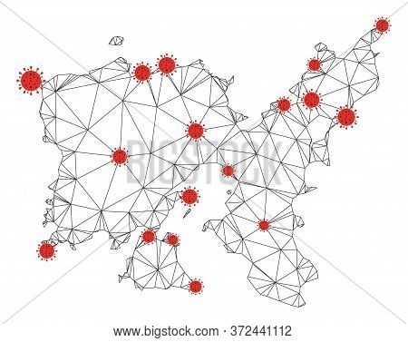 Polygonal Mesh Limnos Greek Island Map With Coronavirus Centers. Abstract Mesh Connected Lines And F