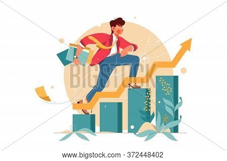 Young Man Hurry Up Consisting Of Finance Graph. Isolated Concept Female Employee Character Person Wi