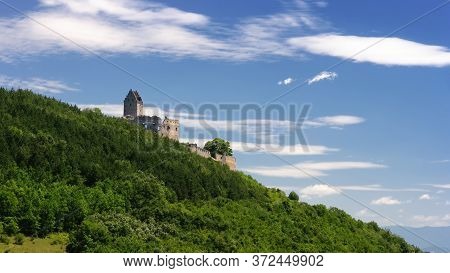 Castle Ruins Of Topolcany, Old Castle Breakaway In Slovakia, Ancient Fortress, Tower In Ruins, Povaz