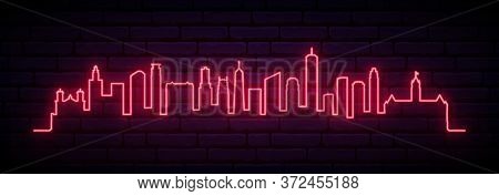 Red Neon Skyline Of Minneapolis City  City. Bright Minneapolis City  Long Banner. Vector Illustratio