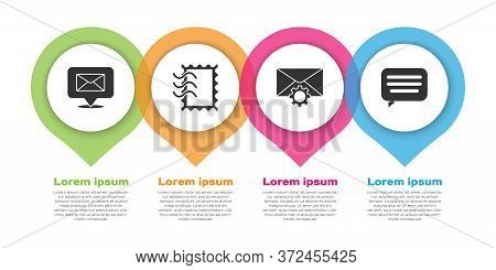 Set Speech Bubble With Envelope, Postal Stamp, Envelope Setting And Speech Bubble Chat. Business Inf