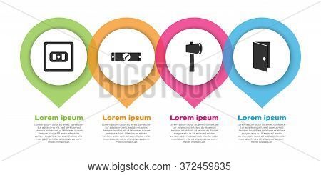 Set Electrical Outlet, Construction Bubble Level, Wooden Axe And Closed Door. Business Infographic T