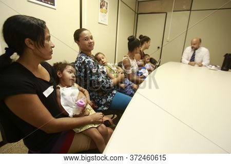 Salvador, Bahia / Brazil - April 17, 2018: Children With Microcephaly Are Seen Seeking Justice At Th